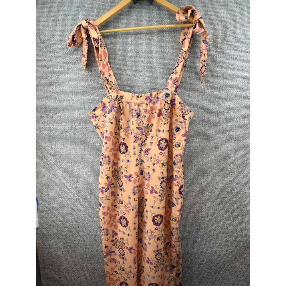 Sancia Anthropologie Women's L Floral Paisley Wide‎ Leg Jumpsuit Peach Tie Strap